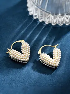 Heart Pearl Earrings Set, Women's Ear Clips, Fashion Accessories, Creative Elegant Jewelry, Imitation Pearls, Wedding Commute Daily Wear, Heart Shape Earrings