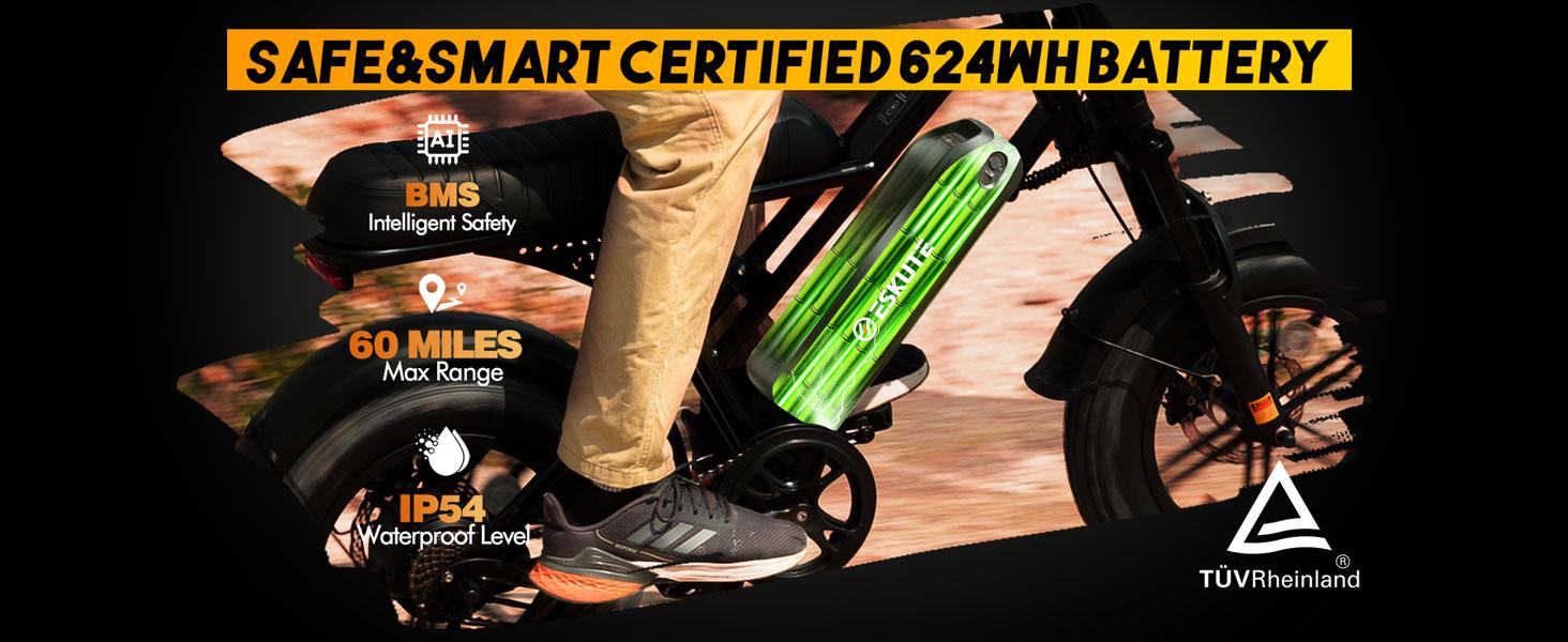 ESKUTE V100 Electric Bike 1500W Peak Power All Terrain Dual Suspension E Bike 28 MPH Top Speed 48V 13Ah Battery 60 Miles Range 16x4.0 Fat Tires LED Headlights