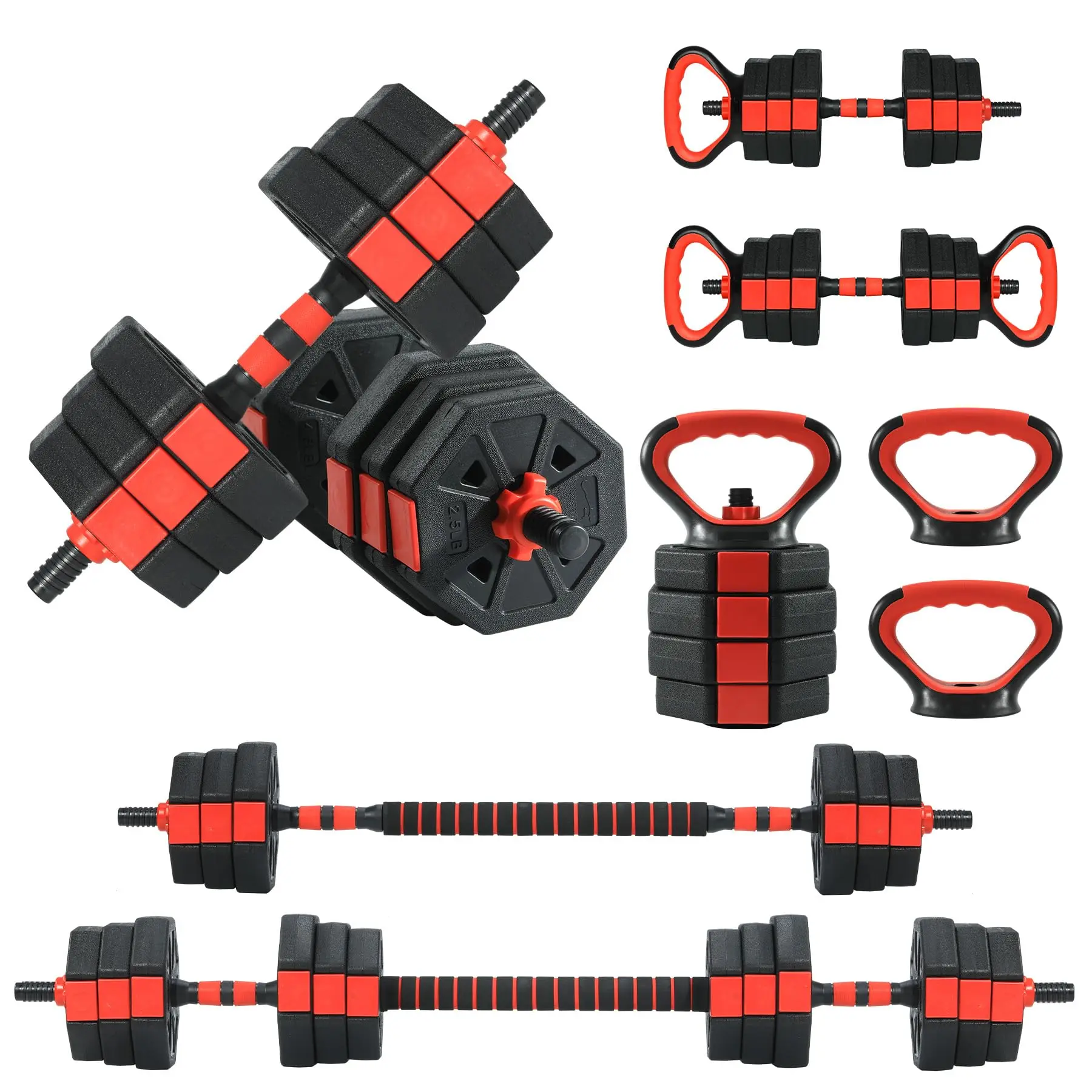 4-in-1 Adjustable Dumbbell Set for Home Gym – Converts to Barbell, Kettlebell & Push-Up Stand – Multifunctional Strength Training Free Weights, Secure Anti-Slip Grip, Multi Functional Strength Training Equipment for Home Gym, for Men and Women,summerwins