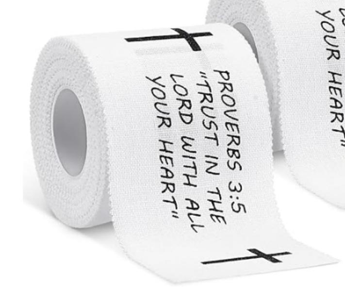 2 Pcs Set Christian Athletic Tape 2IN X 23FT Cotton Zinc Oxide White Athletic Tape, Cross Athletic Wristband for Tennis, Religious Bible Verse Athletic Tape, Christian Gift for Men and Women