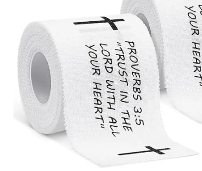 2 Pcs Set Christian Athletic Tape 2IN X 23FT Cotton Zinc Oxide White Athletic Tape, Cross Athletic Wristband for Tennis, Religious Bible Verse Athletic Tape, Christian Gift for Men and Women