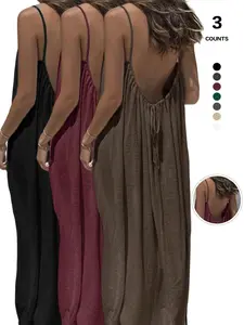 2026Women's Solid Color Cami Lounge Dress Elegant Sleeveless Long Dress for All Season ,Ladies Sleepwear for Indoor Wear