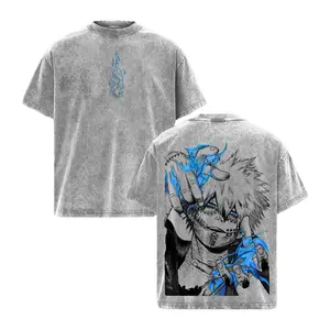 Dabi Blue Flame Tee: My Hero Academia Anime Vintage Acid Washed Shirt with Hellfire Awakening Artwork and Stitched Skin Chaos Aura Design, Oversized Heavyweight Cotton Dark Anime Streetwear Graphic Tee