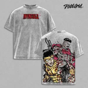 Invincible Omni Man Vs Mark Grayson Brutal Fight Game, Large Back Graphic Streetwear, High-Quality Cotton Fabric, Unisex Game Merch Gift For Gamers, Vintage Washed Graphic Tee, Oversized Heavyweight Game Shirt, Year-Round Casual Menswear