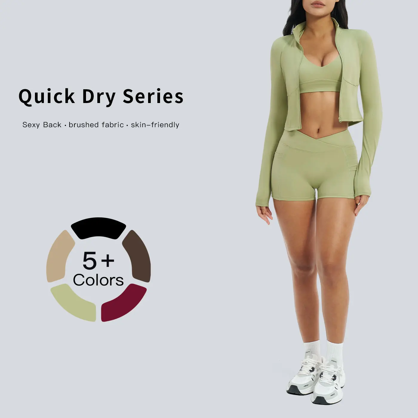 Tenwolf Women’s Casual Sports Yoga Set – Nude-Tone Fitness Outfit for Outdoor Running, 3-Piece Set, Females, Matching Activewear Set