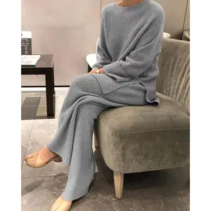 Women's Long Sleeve Solid Color Knit 2-Piece Set| Casual Matching Sweater & Bottoms Outfit