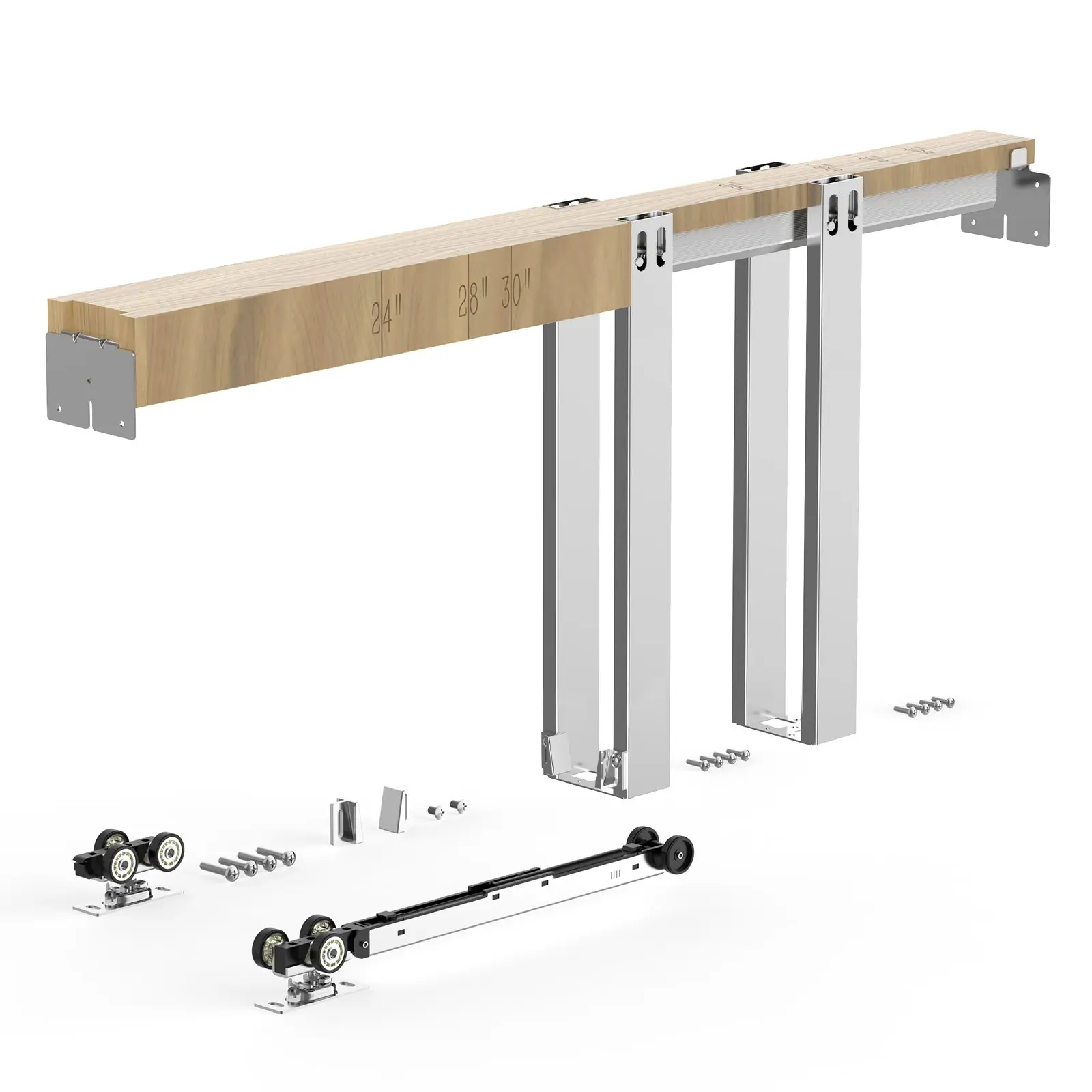 VEVOR Pocket Door Frame Kit, for 24-30 in Wide 80 in High Door, Pocket Door Kit with Two-Way Soft Close Mechanism, Slide Smoothly Quietly, Easy to Install, Premium Galvanized Steel, for Living Room