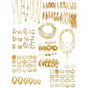 38-68pcs  Style Simple Elegant Vintage Butterfly, Heart, Faux Pearl, Twist Knot, Star, Moon, Rhinestone, Wide Band, Snake Chain, Braid Chain, Geometric C-Shape Earrings, Necklace, Ring, Bracelet Jewelry Set For Holiday, Party, Daily Wear