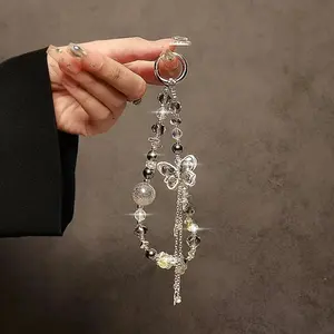 Butterfly Design Beaded Phone Chain, Wrist Lanyard, Mobile Phone Case Lanyard, Car Keychain, Bag Pendant, Cell Phone Charm, Phone Accessories for Women & Girls