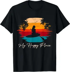 100%cotton My Happy Place Stand Up Paddle Board Paddleboard SUP Girl T-Shirt