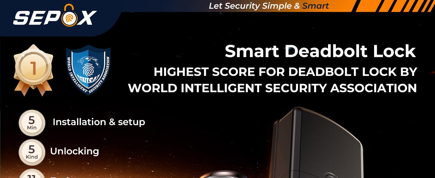 Satin Nickel Smart Deadbolt Door Lock, 5‑in‑1 Keyless Entry (Fingerprint, Tuya APP, WiFi, Bluetooth, Physical Key), Auto Lock, Reversible for Left & Right Doors, Ideal for Exterior & Interior Entry Doors