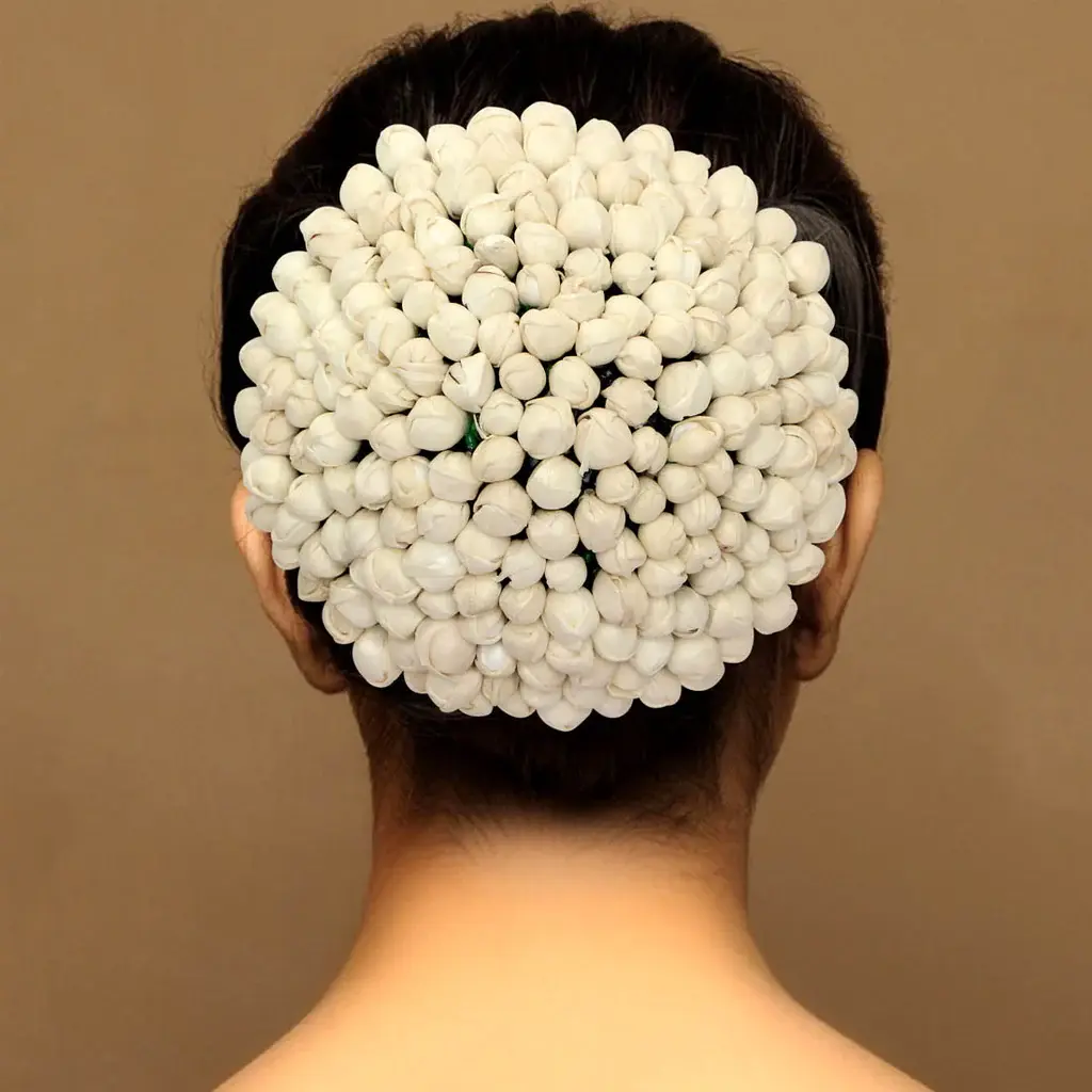 FULL Indian Mogra Gajra with Tie Strings for Hair Bun Flower Accessory White Synthetic Hair Accessory for Weddings and Special Occasions
