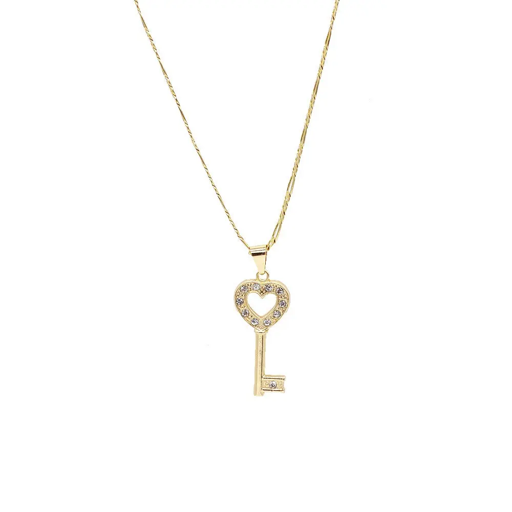 Women's 18-Karat Gold-Filled Heart Shaped Drop Necklace - Female Long Unique Design Key Pendant Charm, 24-In Layered Neckpiece, Comfortable Fit for Everyday Wear, Heart Shaped Necklace, Daily, Elegant, 24" Chain