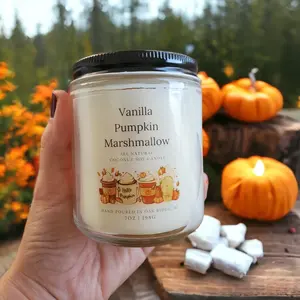 Vanilla Pumpkin Marshmallow Scented Candle - Fall Fragrance, Cozy Autumn Decor, Wooden Wick, Crackling Ambiance