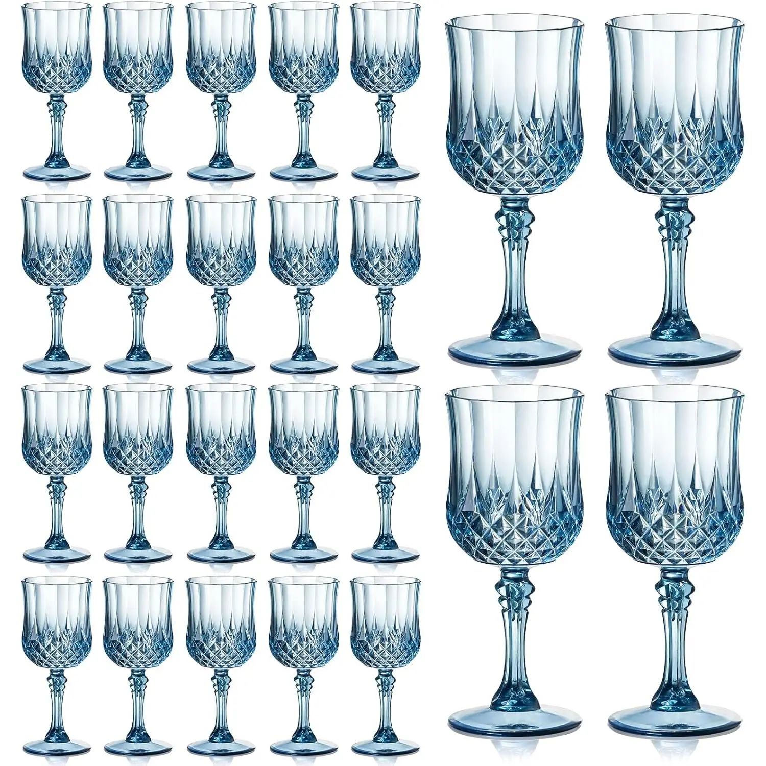 24 count 7oz Plastic   Glasses Drinking Glasses Unbreakable Wedding Glassware  Water Goblets  Drinkware  Champagne Flutes (24, Blue)