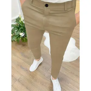 Men's Skinny Fit Pants - Solid Color, Zipper, Polyester Knit Fabric, Medium Stretch, All-Season Basics Menswear Trouser men pant Black Pocket