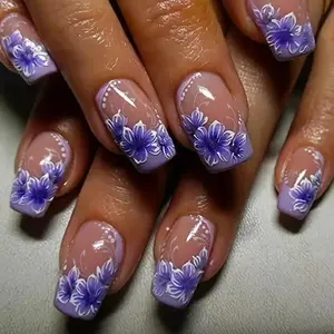 Flower Pattern Fake Nails with Nail File, 24pcs Short Square False Nails for Women & Girls DIY Nail Art, Effortless Press on Nails Manicure Set, Nail Art Design