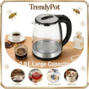 2L Electric Kettle with Blue Light 1500W Fast Boil Glass Tea Coffee Maker Auto Shut-Off & Boil-Dry Protection Home Water Boiler Thermo Pot Kitchen Automatic Durable