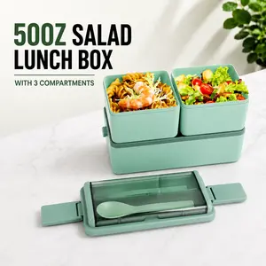 Lunch Box for Women MIUVA 50oz Salad Lunch Container 3 Compartment Bento Lunch Box with Dressing Cup Snack Tray Portable Meal Prep Food Storage Box for Work Travel Picnic