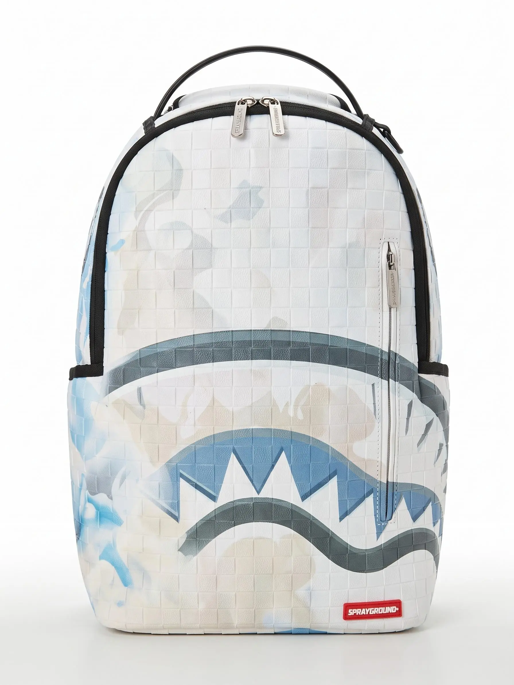 SG Waffle Checkered Shark-Mouth Dual Shoulder Backpack, 3D Flat Sky Cloud Print, Streetwear Hip Hop Style Gym Bag for Sports & Outdoor Use