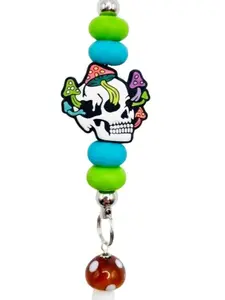 La Luna Blu Handbags Skull & Mushroom Keychain - Pastel Grunge Silicone Beaded Bag Charm for Backpacks, Purses - Cottagecore Goblincore Mori Psychedelic Whimsigoth Spooky Gift