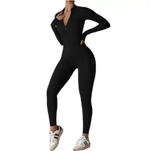 Zip-Up Performance Jumpsuit: Sleek Gym Bodysuit for Active Outdoors