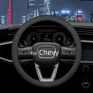 Leather Steering Wheel Cover for Chevy Silverado 1500 2500 3500, 14.5-15 inches  Steering Wheel Cover with Non-Slip Breathable (Black)