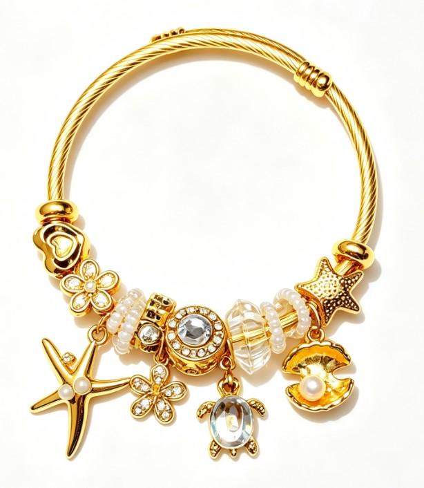 Gold Tone Ocean Theme Cable Wire Charm Bracelet, Starfish, Turtle, Shell, Flower Crystal Pearl Dangle Bangle, Adjustable Open Cuff Beach Jewelry Gift for Women Girls Gold Tone Ocean Theme Cable Wire Charm Bracelet, Starfish, Turtle, Shell, Flower Crystal Pearl Dangle Bangle, Adjustable Open Cuff Beach Jewelry Gift for Women Girls