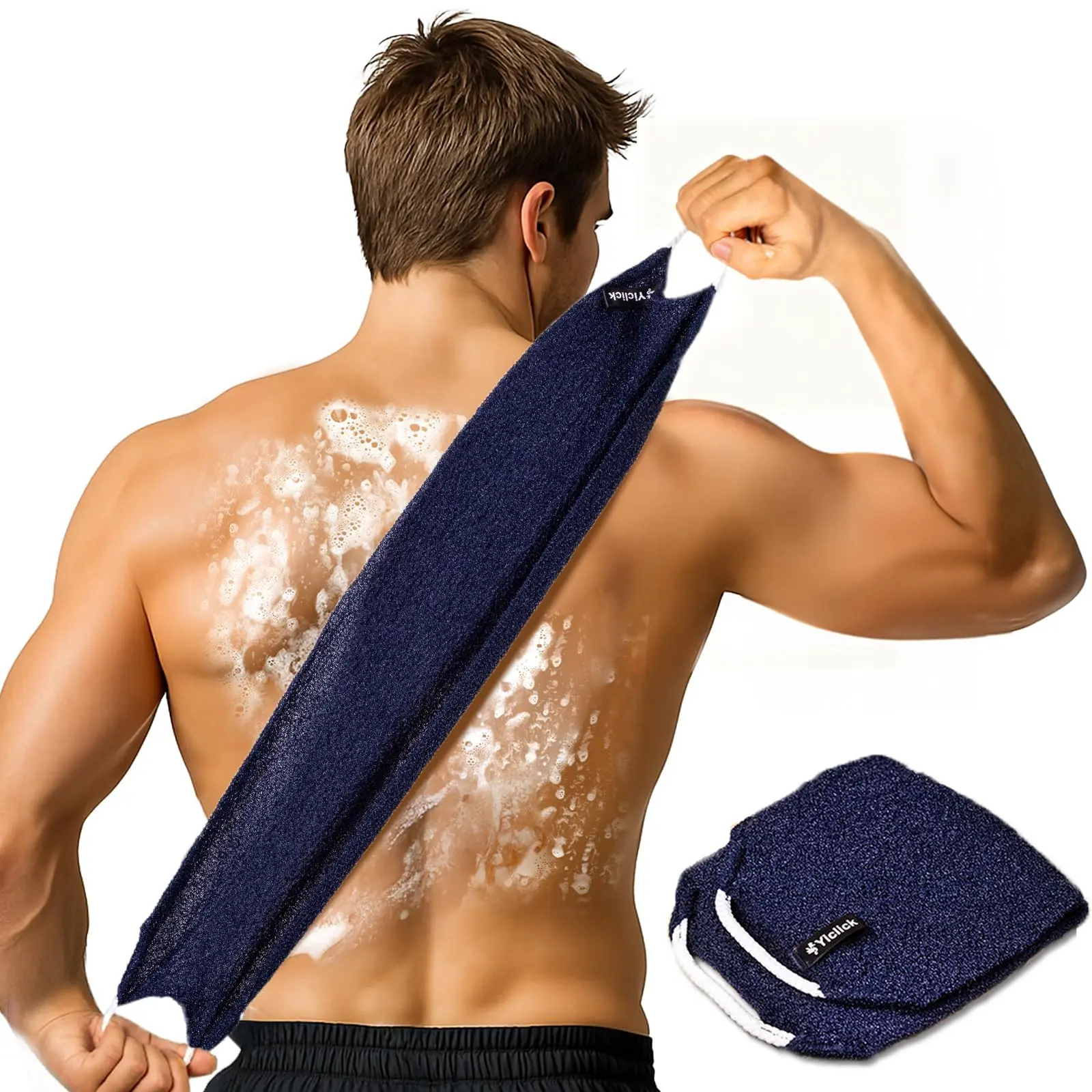 Exfoliating Washcloth Towel with Handle, Back Scrubber for Shower, Exfoliating Body Scrubber Exfoliator, Japanese Wash Cloth for Body Scrub, Bath Sponge Loofah Luffa Washer Exfoliator