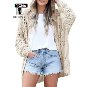 Women's Hollow Out Open Front Cardigan Sweater, Casual Loose Long Sleeve Knit Cardigans for Daily Wear, Autumn Fashion Outerwear, Ladies Clothes