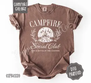 Campfire Social Club Shirt Comfort Colors, Cute Camping Tshirt,  Trendy Women's Tee, Gift for Her