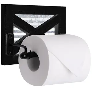 Autumn Alley Black Galvanized Barn Door Toilet Paper Holder with Mega Roll Rod & Unique Hook for Farmhouse Bathroom Decorations and Organizer