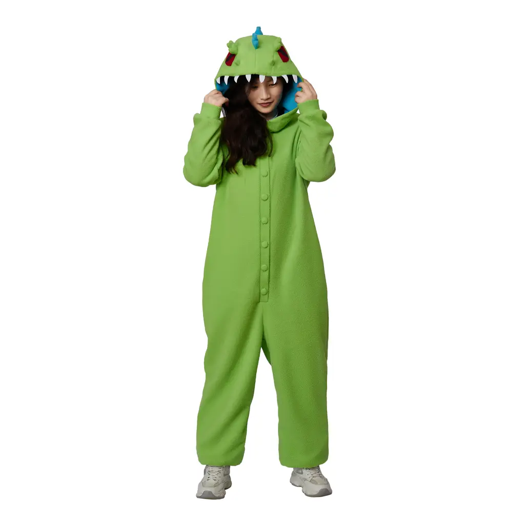 Unisex Green Dinosaur Onesie Pajamas Winter Polar Fleece Sleepwear Animal Cosplay Costume