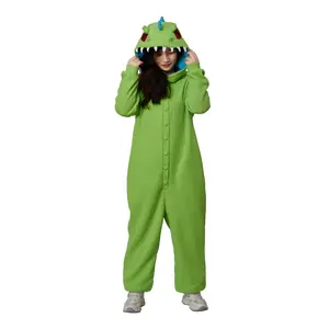Unisex Green Dinosaur Onesie Pajamas Winter Polar Fleece Sleepwear Animal Cosplay Costume