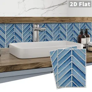 10PCS GST Gradient Blue Herringbone PE Crystal Foam Tile Stickers Color Box Waterproof Oil-Proof Anti-Collision for Kitchen, Bathroom, Ceiling, Tiles & Old Wood Panels Home Decoration