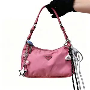 Pre-owned PRADA Re Edition 2000 Triangle Logo Nylon Underarm Shoulder Bag Top Handle Bag Women Begonia Pink Dark Pink