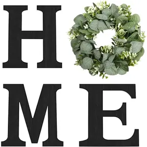 Sign with Artificial Eucalyptus Wreath for O, Hanging Farmhouse Wall House Decor  Letters for Wall Art Rustic  Decor, Wall Decor for Living Room Kitchen Entryway (Black)