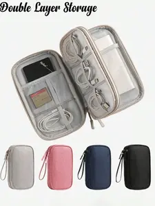 Digital Data Cable Storage Bag, Double Layer Digital Accessories Storage Bag,Portable Travel Electronics Organizer For Mobile Hard Drive, Multifunctional Organizing Pouch Multiple Pockets Handbag Organizer With Mesh Grid,Power Bank, Earphone And Charger,