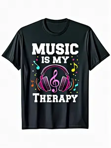 Mens Music Note and Treble Clef T-Shirt |   Crew Neck Athletic Fit Short Sleeve Shirt with Musical Note Graphic, S-3XL Sizes, Casual Gift for Musicians and Music Lovers, Year-Round Comfortable Wear