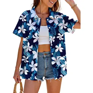 Women Hawaiian Shirt Soft Cool Summer Hawaii Shirts Floral Tropic Print V Neck T-Shirt