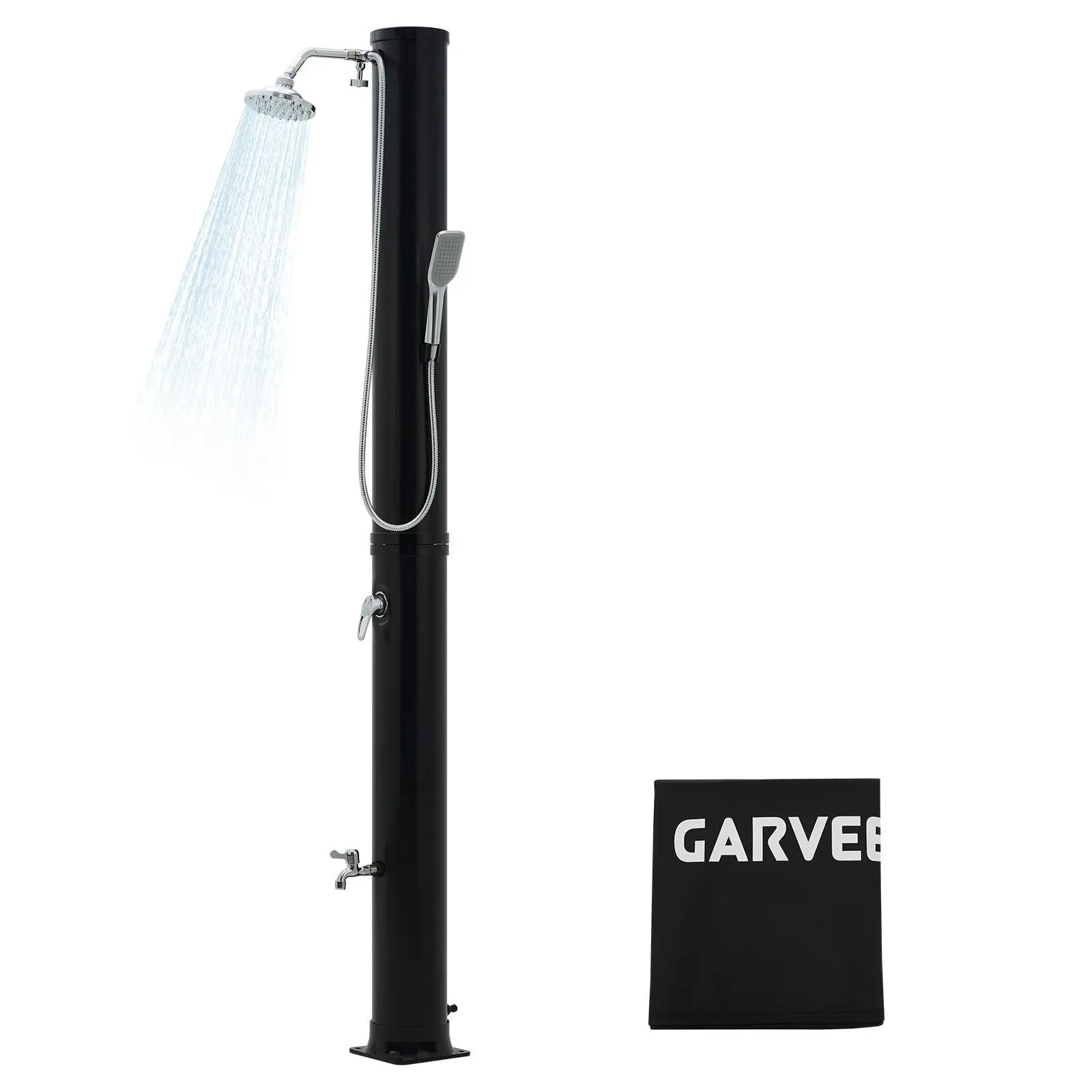 10 Gallon Solar Heated Outdoor Shower, 2-Section Freestanding Pool Shower with Shower Head & Foot Tap & Handheld Sprayer | Hot & Cold Water Adjustment | Beach Garden Spa Shower with Protective Cover