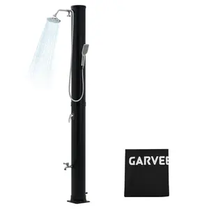 GAOMON 10 Gallon Solar Heated Outdoor Shower, 2-Section Freestanding Pool Shower with Shower Head & Foot Tap & Handheld Sprayer | Hot & Cold Water Adjustment | Beach Garden Spa Shower with Protective Cover