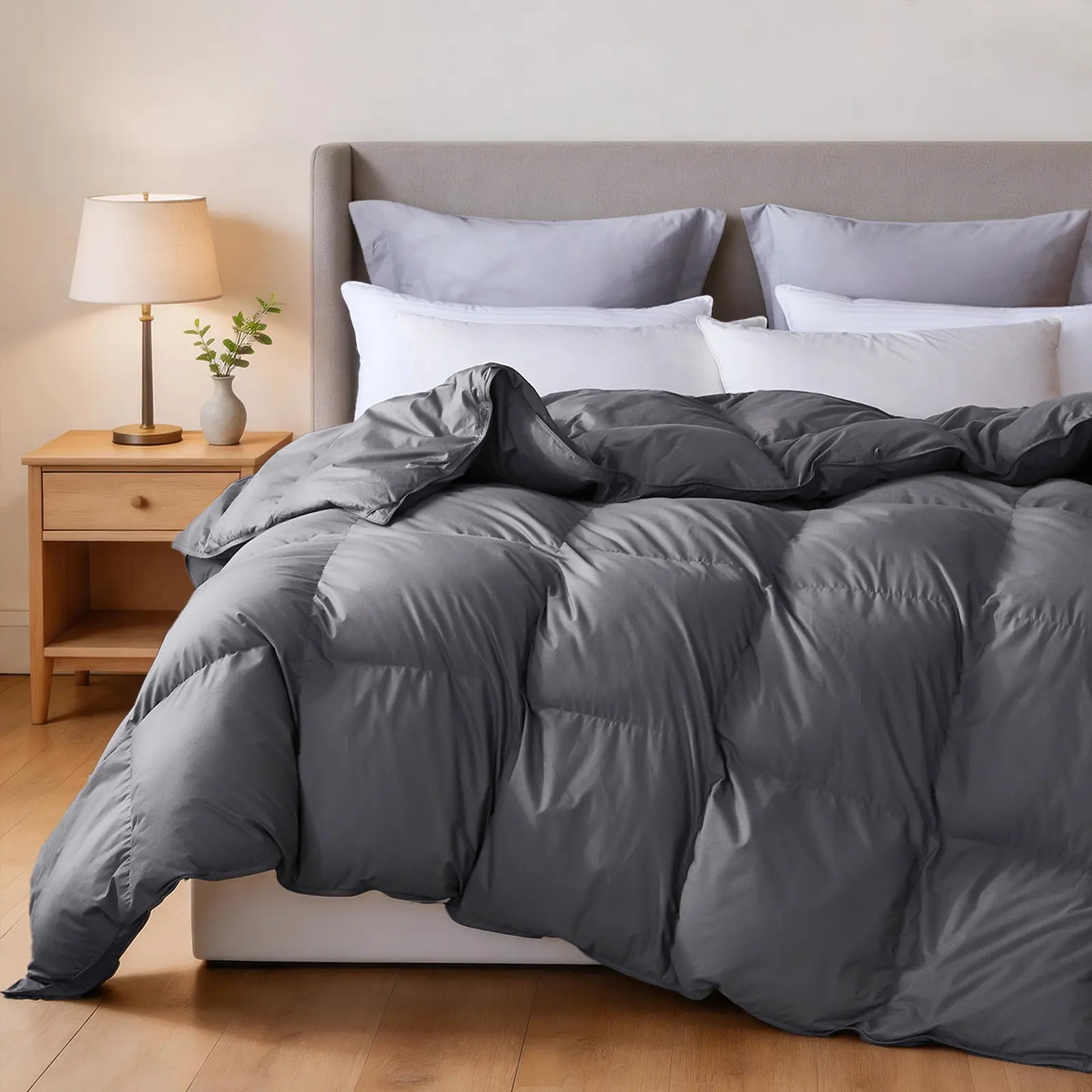 Solid Color Duvet Insert, Premium Down Fill All-Season Comforter, Box Stitch & Corner Tabs, Black / Dark Green / Dark Gray, Queen to King Sizes, Breathable, Bedroom Use, Multiple Sizes, Warehouse Clearance, Limited Stock