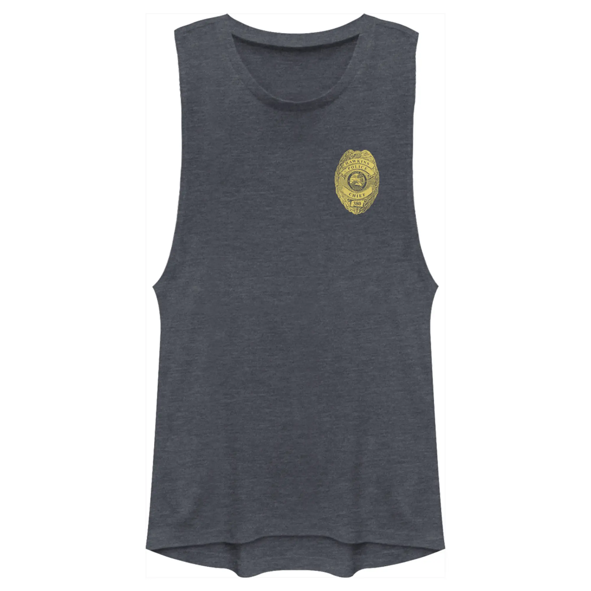 Juniors Womens Stranger Things Hawkins Police Badge Costume Festival Muscle Tee