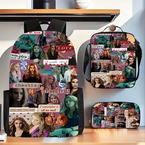 3-piece set of Twilight-themed large-capacity Oxford cloth travel bag, with laptop compartment, unisex school backpack with pencil case and crossbody bag, hand washable - Suitable for men and women's daily commuting, women's backpack, men's backpack, men'