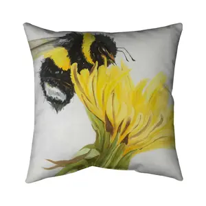 Begin Home Decor 5541-1616-AN330 16 x 16 in. Botanical Yellow Pillow - Little Bumblebee on Dandelion Decor