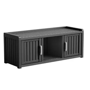 2 Doors Shoe Bench, Waterproof & UV-Resistant, Resin Shoe Cabinet Indoor & Outdoor Use, Entryway Bench with Adjustable Shelves & Hidden Storage Space for Bedroom, Hallway