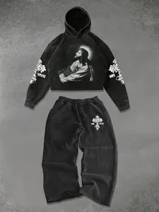 Men's Casual Sporty Two-Piece Set, Comfortable Cotton Fabric, Fitted Style, Spring & Fall Wear, Perfect for Outings and Parties, Streetwear Tracksuit Set