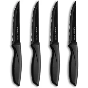 4 Steak Knives- Serrated Stainless Steel with Ergonomic Handle