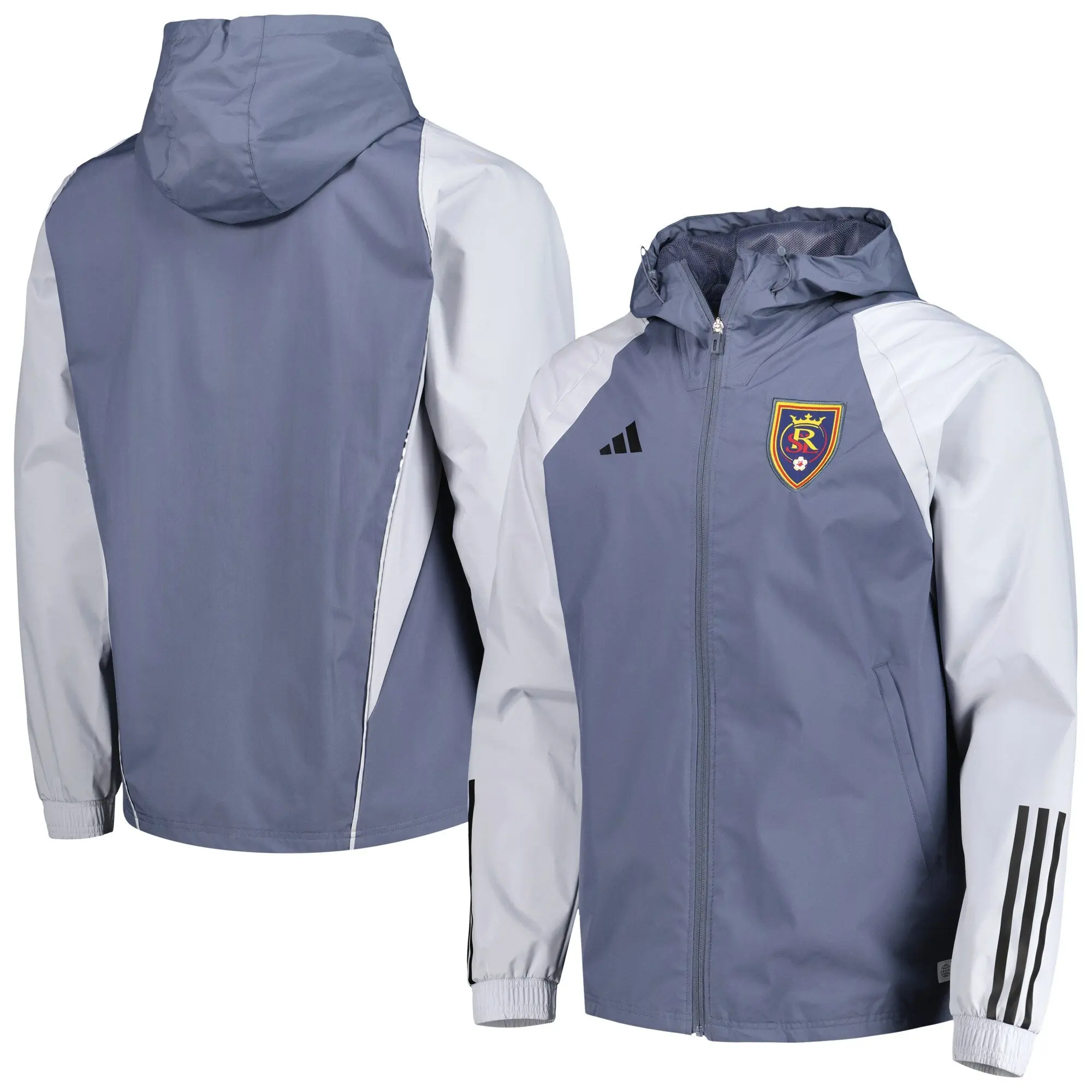 [IL3028] MENS ADIDAS REAL SALT LAKE ALL-WEATHER RAGLAN HOODIE FULL-ZIP JACKET